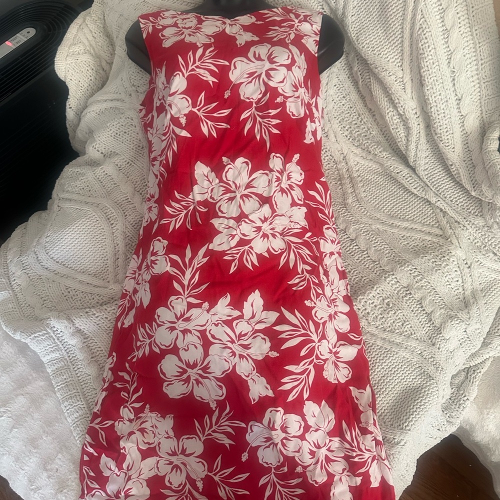 Caribbean Joe Red and White Floral Midi Dress